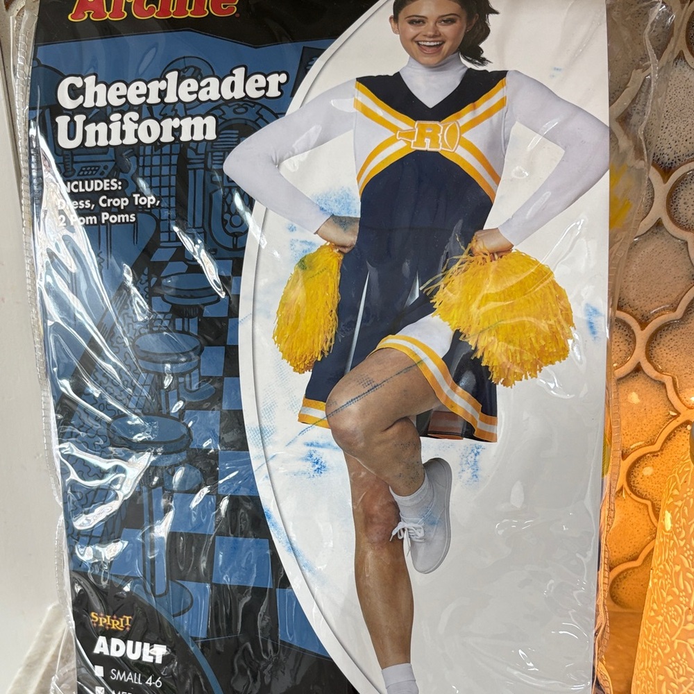 Arche Blue and White Cheerleader Uniform with Yellow Pom Poms